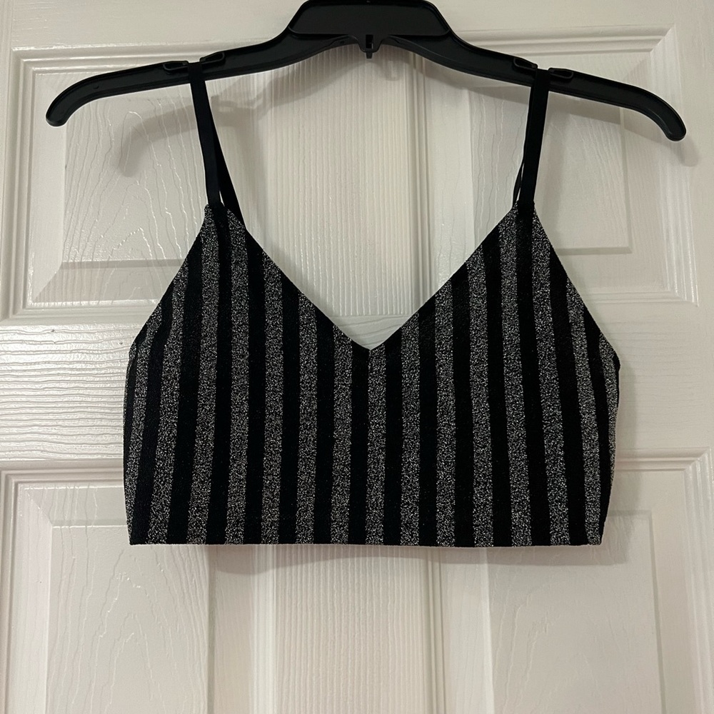 Forever 21 Crop Top - Grey/Black Stripped